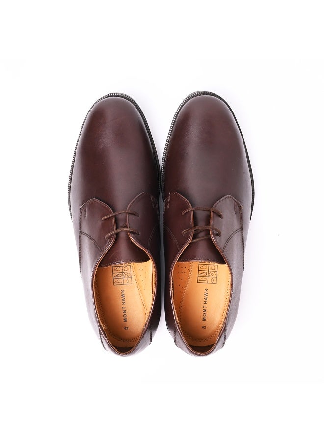 Mont Hawk Men's Genuine Leather Blucher Shoes – Premium Argentinian Calf Leather Derby Oxford Formal & Semi Formal Dress Shoes with TPR Comfort Sole, Breathable Leather Lining, Almond Toe (Brown) - Image 1