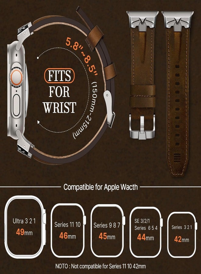 DABAOZA Compatible for Apple Watch Ultra 3 Band 49mm 46mm 45mm 44mm for Men Women, Genuine Leather Rugged Matel Connector Strap for iWatch Ultra 2 1 SE Series 11 10 9 8 7 6 5 4（Titanium/Walnut） - Image 3