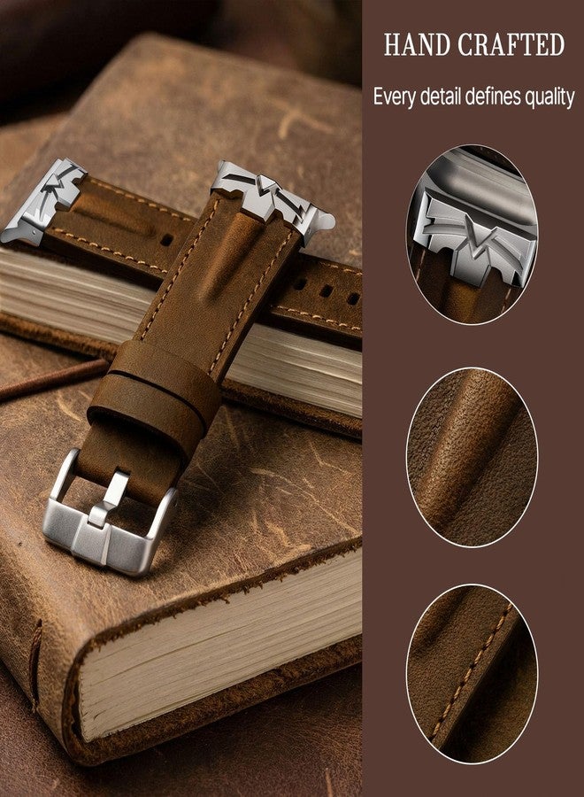 DABAOZA Compatible for Apple Watch Ultra 3 Band 49mm 46mm 45mm 44mm for Men Women, Genuine Leather Rugged Matel Connector Strap for iWatch Ultra 2 1 SE Series 11 10 9 8 7 6 5 4（Titanium/Walnut） - Image 4