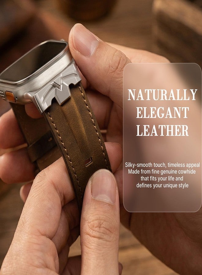 DABAOZA Compatible for Apple Watch Ultra 3 Band 49mm 46mm 45mm 44mm for Men Women, Genuine Leather Rugged Matel Connector Strap for iWatch Ultra 2 1 SE Series 11 10 9 8 7 6 5 4（Titanium/Walnut） - Image 5