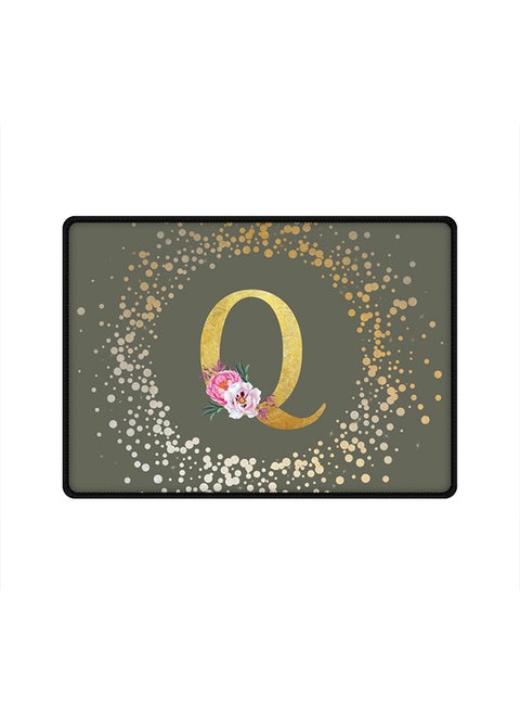 Designer Gaming Mouse Pad Anti-Skid Mousepad Large Keyboard Mouse Pad Desk Mat Custom Monogram Initial Letter Floral Pattern Alphabet - Q(Olive Green)