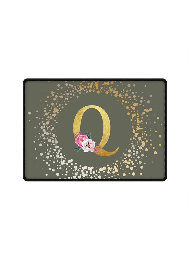 Designer Gaming Mouse Pad Anti-Skid Mousepad Large Keyboard Mouse Pad Desk Mat Custom Monogram Initial Letter Floral Pattern Alphabet - Q(Olive Green)