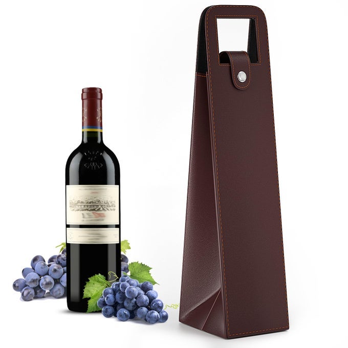 Wine Gift Bag Reusable Leather Wine Tote Carrier Single Bottle Champagne Beer Gift Bags Carrier for Birthday Wedding Picnic Party Christmas Gifts Brown