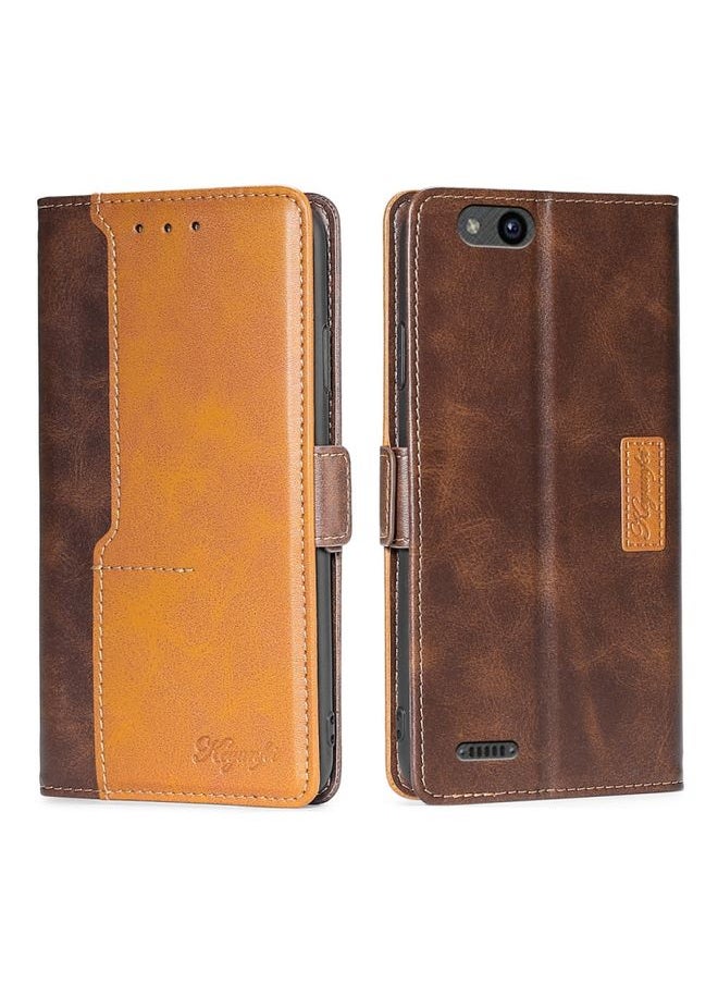 HuHa Case Cover For ZTE Tempo X/Vantage/Z839/N9137 Contrast Color Side Buckle Leather Phone Case(Dark Brown + Gold) 