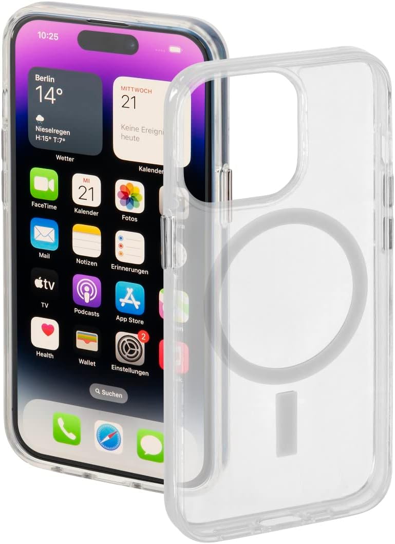 Hama غطاء Hama MagCase Safety لجهاز Apple iPhone 14 Pro Max - غطاء شفاف متوافق مع MagSafe، غلاف هجين من TPU يمتص الصدمات مع حلقة مغناطيسية مدمجة وأزرار لمسية - شفاف - Image 1