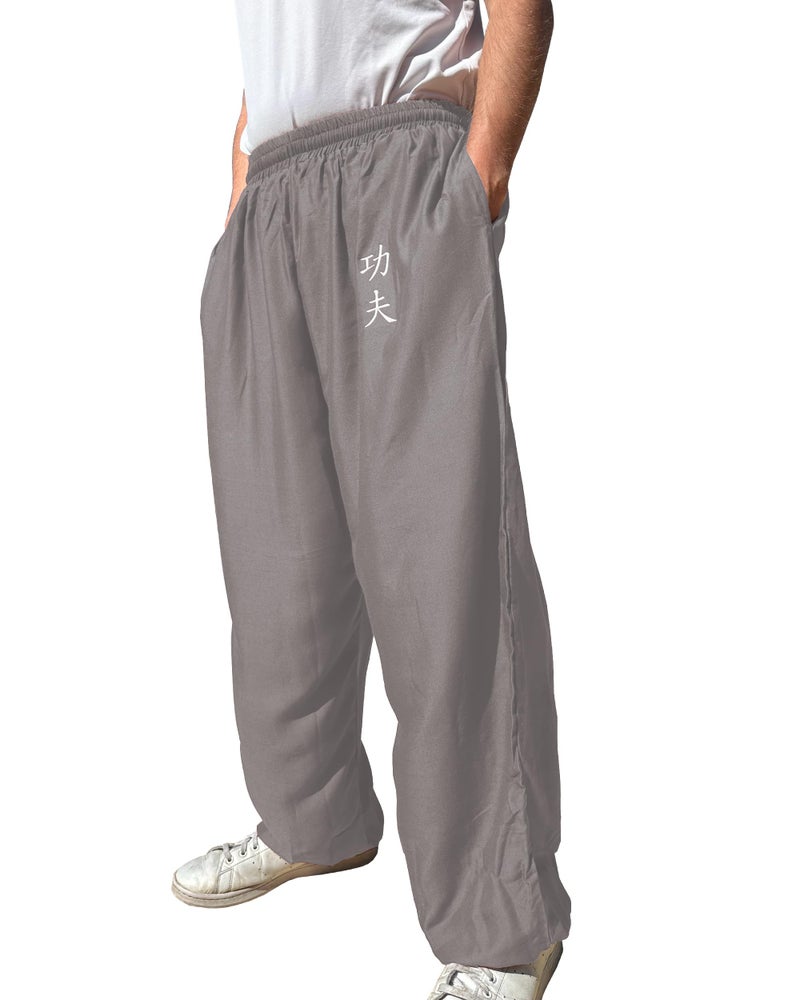 TAO MARTIAL Kung Fu Pants Wing Chun Tai Chi Style with Pockets Loose Pant Rayon V3 KF Grey Size S - Image 2