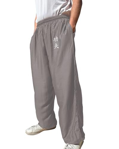 TAO MARTIAL Kung Fu Pants Wing Chun Tai Chi Style with Pockets Loose Pant Rayon V3 KF Grey Size S - Image 1