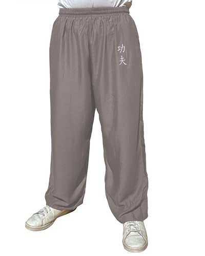 TAO MARTIAL Kung Fu Pants Wing Chun Tai Chi Style with Pockets Loose Pant Rayon V3 KF Grey Size S - Image 3