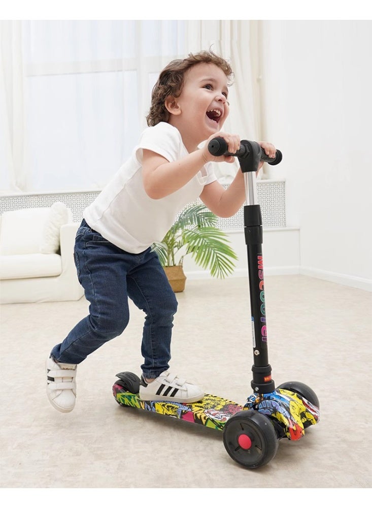 Kids Scooter, 3 Wheel Kick Scooter with Foldable & Height Adjustable Handle, Flashing Wheels & Music Pedal Light for Boys and Girls, Flash Skate Scooter for Kids Age 2-14 Years, K03 (Graffiti Yellow)  - Image 3