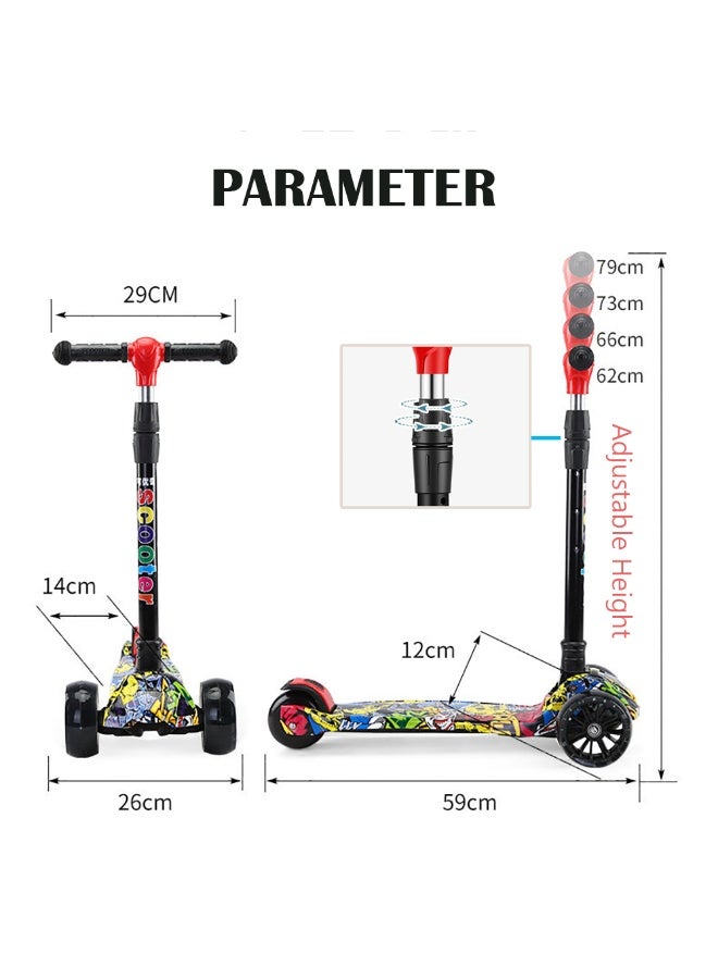 Kids Scooter, 3 Wheel Kick Scooter with Foldable & Height Adjustable Handle, Flashing Wheels & Music Pedal Light for Boys and Girls, Flash Skate Scooter for Kids Age 2-14 Years, K03 (Graffiti Yellow)  - Image 2