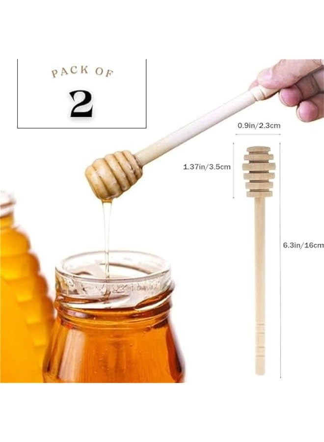 بيوينتي قطعتان من عصي خلط العسل الخشبية من الفخامة، بطول 16 سم، عصا خشبية على شكل قرص العسل، ملاعق تقليب العسل للكراميل وشراب القيقب وبرطمان العسل - عبوة من قطعتين - Image 2