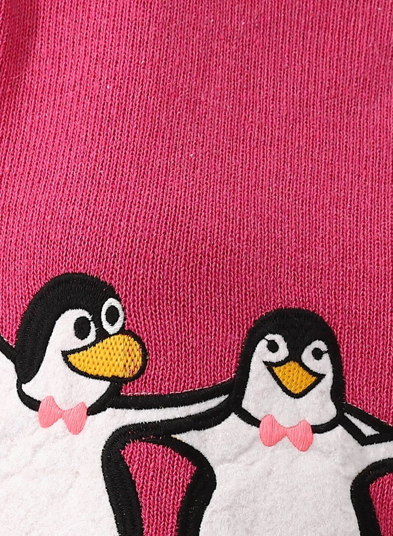 Andora Good Vibes Only Pattern Crew Neck Hot Pink Sweater - Image 5