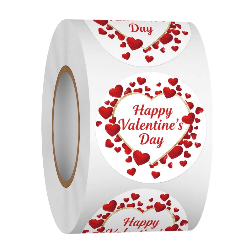 Heyfibro 500 PCS 1.5 Inch Happy Valentines Day Stickers Roll for Small Business, Gift Packing, Envelope Seals, Cards, Candy Bags, Party Supplies (Love Hearts) - Image 1