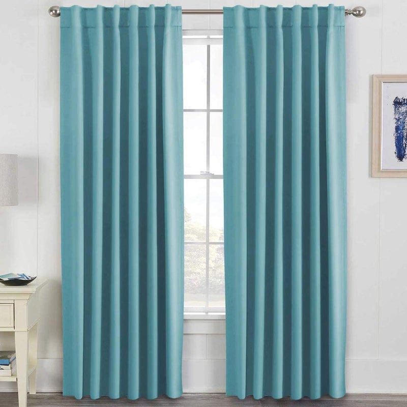H.VERSAILTEX HVERSAILTEX Blackout Curtains Thermal Insulated Window Treatment Panels Room Darkening Blackout Drapes for Living Room Back TabRod Pocket Bedroom Draperies 52 x 84 Inch Solid Aqua 2 Panels - Image 1
