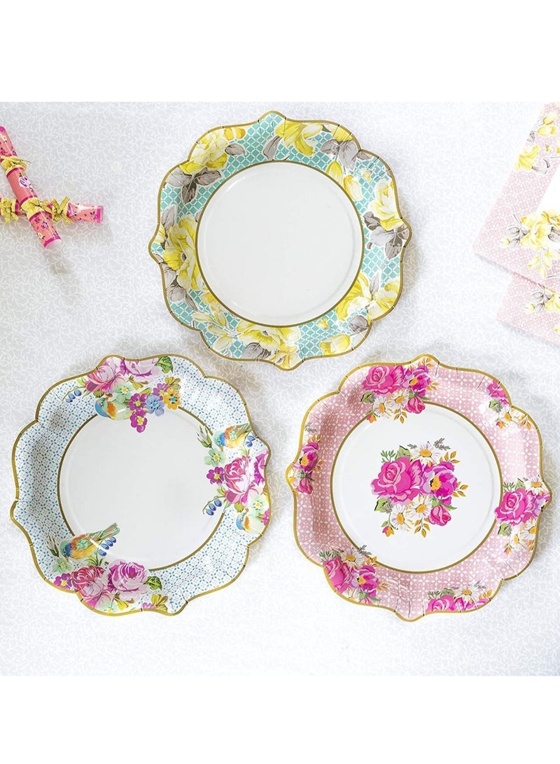 Zikra 48PCS Vintage Floral Paper Plates, Afternoon Tea Disposable Plates Mothers Days Table Party Decorations for Birthday Baby Shower, Wedding and Anniversary - Image 2