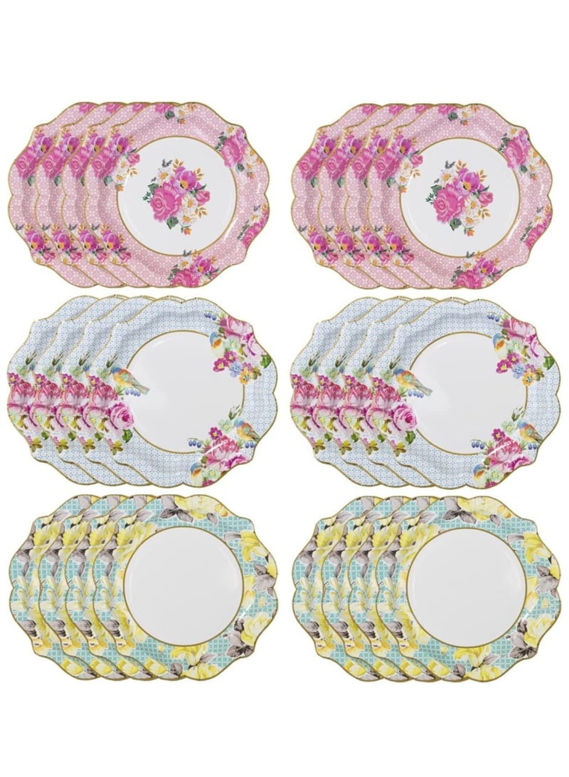 Zikra 48PCS Vintage Floral Paper Plates, Afternoon Tea Disposable Plates Mothers Days Table Party Decorations for Birthday Baby Shower, Wedding and Anniversary - Image 1