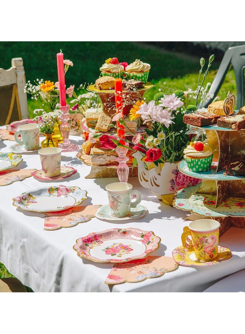 Zikra 48PCS Vintage Floral Paper Plates, Afternoon Tea Disposable Plates Mothers Days Table Party Decorations for Birthday Baby Shower, Wedding and Anniversary - Image 4