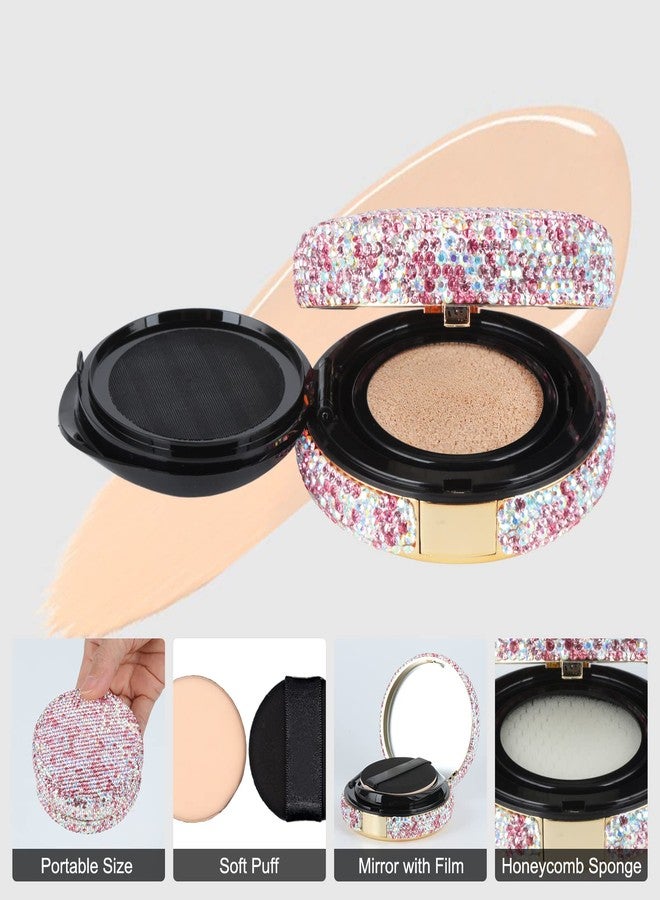 KEYPOWER Makeup Powder Compact Empty Container with Bling Diamond Design, Pink, for Home, Travel/On-the-go, Professional Use - Image 2
