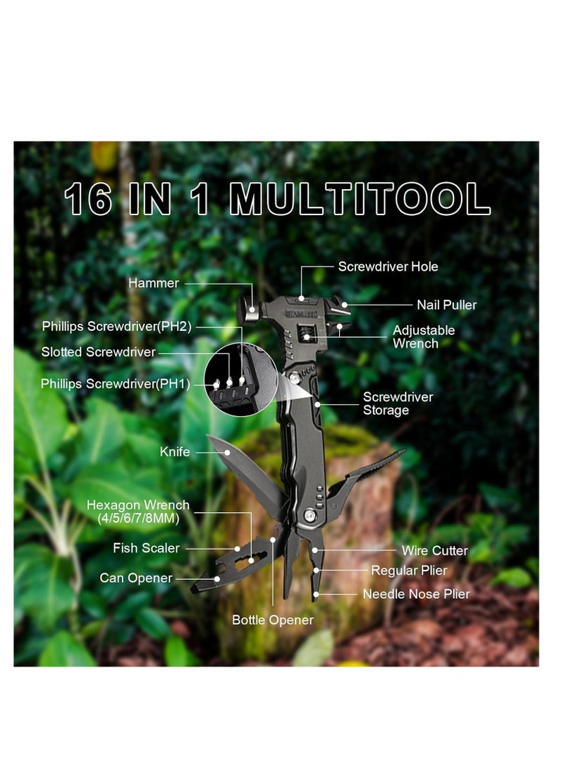 SYOSI Hammer Multitool 16 In 1 Multi Tool Pliers Outdoor Survival Hammer Multitool Camping Gear Cool Gadgets Multi Screwdriver Tool for Men Gifts Outdoor Hiking Home DIY Use  - Image 2