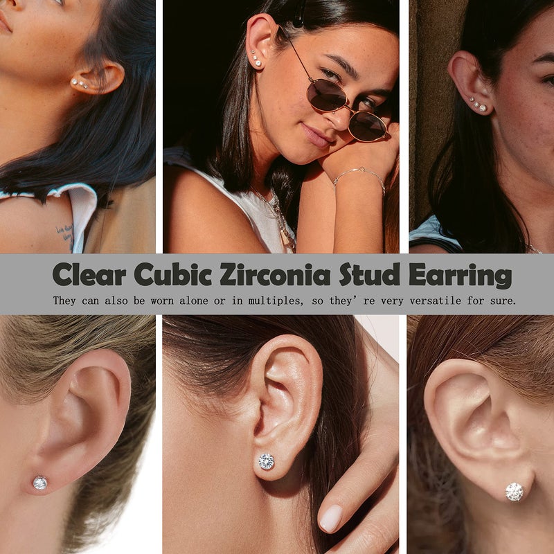 EIELO 12Pairs Clear Plastic CZ Studs Earrings for Women Men Acrylic Post Hypoallergenic Stud Earring Round Square CZ Rhinestone Ear Studs Piercing Retainers - Image 2