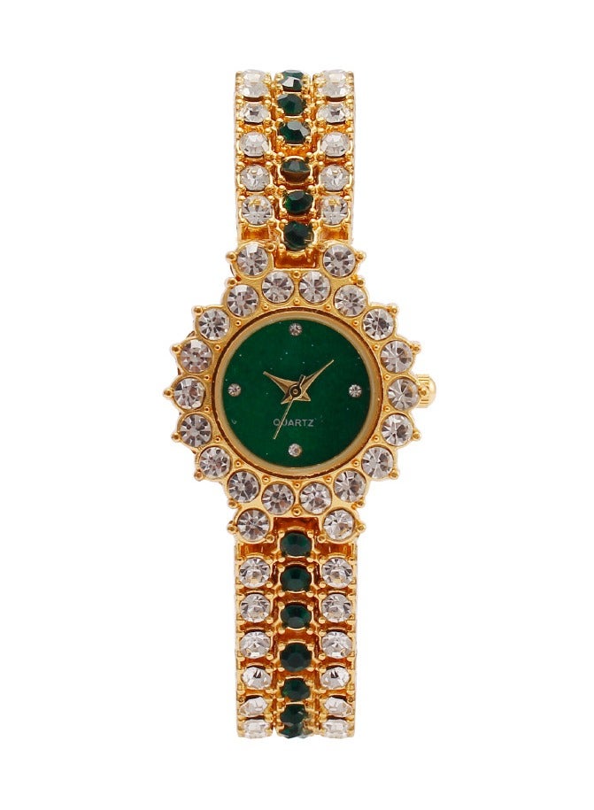 Women Rhinestone Quartz Watch Fashion Golden Bracelet Jewelry Wristwatch