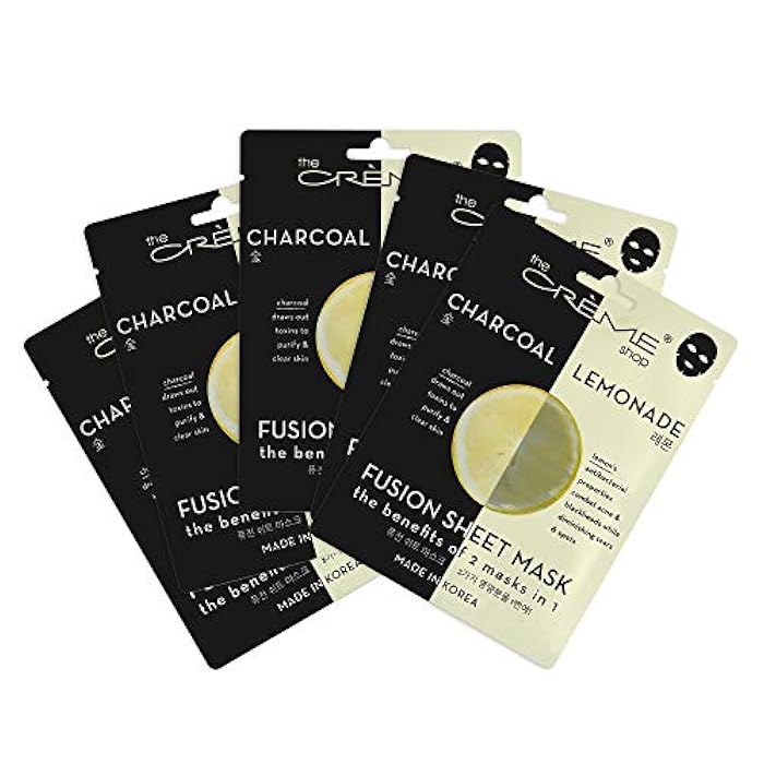 The Crème Shop - Fusion Face Masks, Korean Facial Skin Care and Moisturizer - Hyaluronic Acid Charcoal and Lemon for Hydrating, Blackhead Remover, Natural Beauty Essence (5 Pack) - Image 1