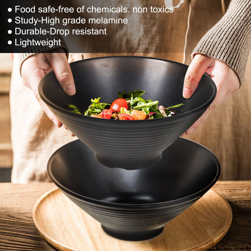 Greentainer Set of 4 Ramen Bowl Set, Melamine Large Japanese Style Noodle Soup Bowls Set with Spoons and Chopsticks for Ramen, Pho, Noodles, Asian Dishes Black,Large Bowl for Adults| Dishwasher Safe - Image 3