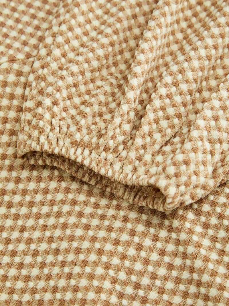 CIDER Long Sleeve Dress for Women V Neck A Line Plaid Mini Gingham Vintage Wedding Guest Dresses Beige - Image 4