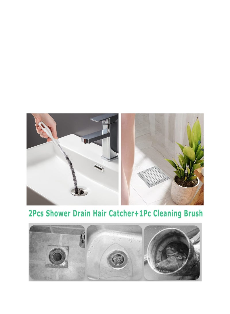 SOLARAE Shower Drain Hair Catcher, 2 Pack Hair Stopper Shower Drain Covers, with 1 Pcs Flexible Sink Cleaning Brush, Stable Hair Drain Catcher Bathtubr, for Bathroom Bathroom and Kitchen - Image 3