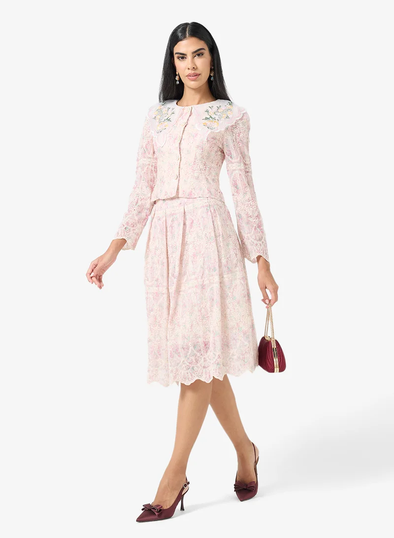Khizana  Prined Lace Top & Skirt Set for Women | Best Price UAE