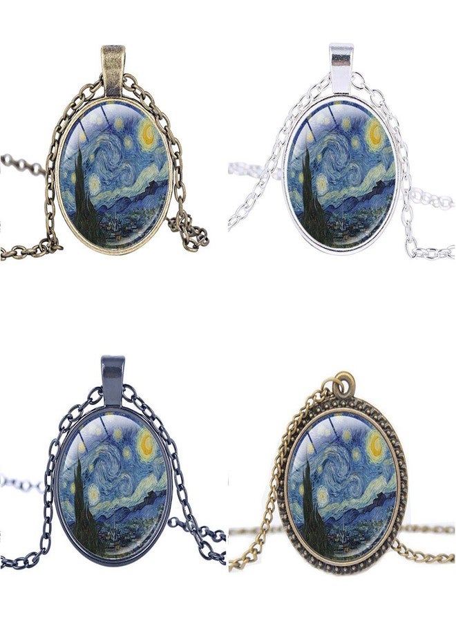 FM FM42 Silver-tone Starry Night Vincent Van Gogh Round Pendant Necklace with 26" Rolo Chain TN1144 - Image 3