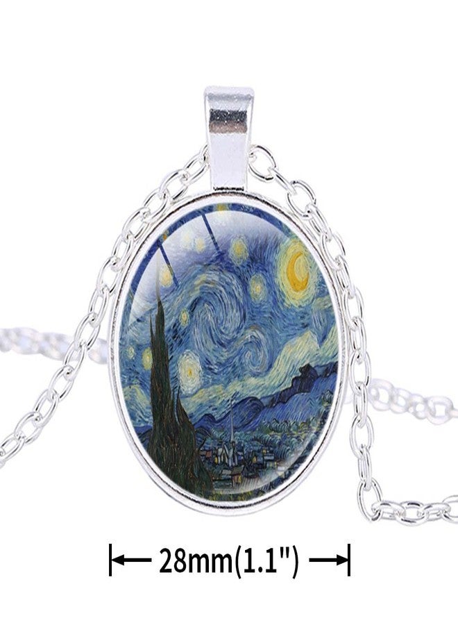 FM FM42 Silver-tone Starry Night Vincent Van Gogh Round Pendant Necklace with 26" Rolo Chain TN1144 - Image 2