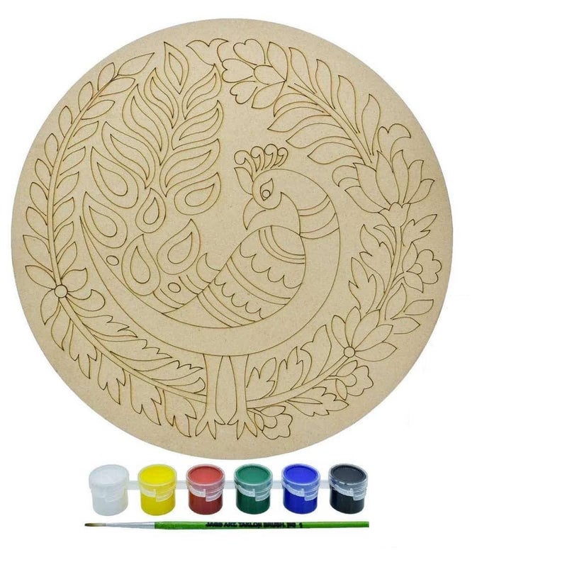 Pre Marked Wooden Board Art Craft MDF Wooden Art Boards Rangoli Design Painting Craft Work Home Room Decor Artistic Work Art Craft for Children or Adult with Water Color 25 cm 115 Inch Combo  - Image 2
