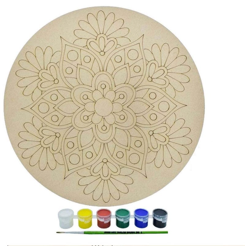 Pre Marked Wooden Board Art Craft MDF Wooden Art Boards Rangoli Design Painting Craft Work Home Room Decor Artistic Work Art Craft for Children or Adult with Water Color 25 cm 115 Inch Combo  - Image 4
