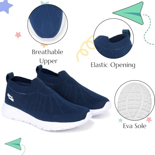TRASE Sports Slip-On Shoes for Kids | Knitted Upper Lightweight Footwear for Boys & Girls | Comfortable EVA Sole and Breathable Shoes for Walking & Play (Teal-Blue, 1 UK) - Image 2