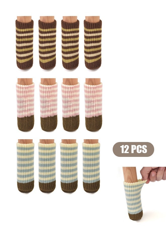 12 Pcs Knitting streak Chair Leg Socks Chair Leg, Floor Protectors for Avoid Scratches, High Elastic Furniture Pads Set for Moving Easily and Reduce Noise, Near Silent Felt Padded Floor Protector Sock  - Image 1