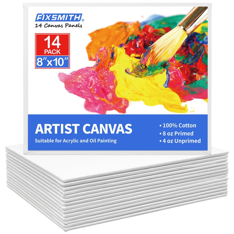 FIXSMITH Canvas Boards for Painting 8x10 Inch Super Value 14 Pack Paint Canvases White Blank Canvas Panels 100 Cotton Primed Canvas Boards for Painting Art Supplies