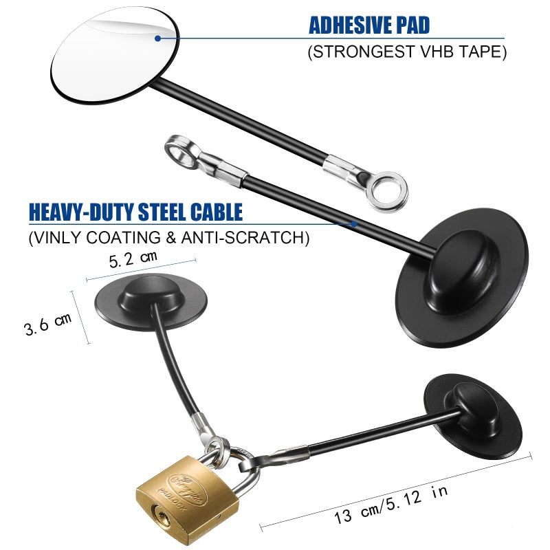 Hotop 4 Pieces Refrigerator Door Lock with Key Padlock Freezer Door Lock Child Safety Cabinet Chest Lock Mini Fridge Lock for Adults and Kids with Adhesive (Black) - Image 2