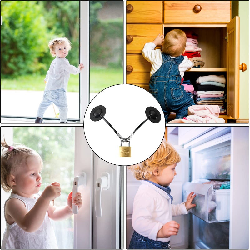 Hotop 4 Pieces Refrigerator Door Lock with Key Padlock Freezer Door Lock Child Safety Cabinet Chest Lock Mini Fridge Lock for Adults and Kids with Adhesive (Black) - Image 4