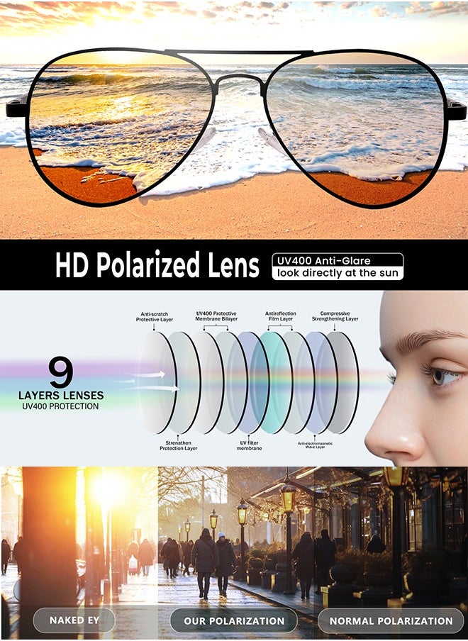 AZorb Polarized Sunglasses Men Women Aviator Metal Frame Men's Sunglasses Sun Glasses Accessories for Eye UV400 Protection Shades-Black  - Image 3