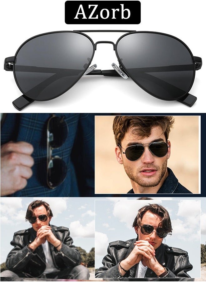 AZorb Polarized Sunglasses Men Women Aviator Metal Frame Men's Sunglasses Sun Glasses Accessories for Eye UV400 Protection Shades-Black  - Image 5