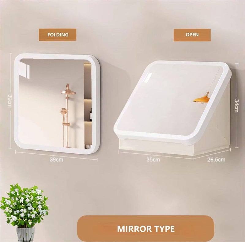 Lavnik Hidden Storage Shelves Sliding Mirror Frame Large Vanity Mirror Large Capacity Folding Storage Cabinet with Square Mirror Panel Compartment Bathroom Cabinet with Mirror - Image 2