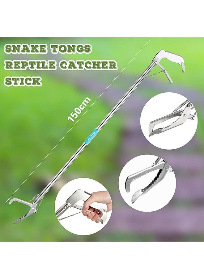 Generic - Professional Foldable Snake Claw Reptile Catcher Stick Rattlesnake Grab Handlebar with Serrated Wide Pliers,Snake Tongs 150cm - Image 1