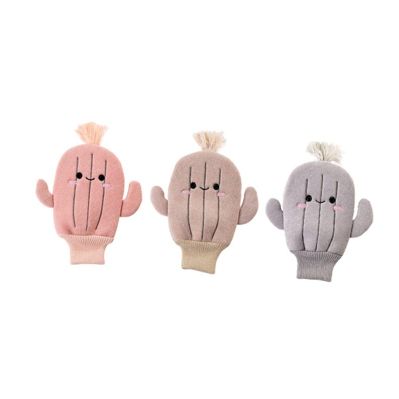 Cactus Pattern Baby Bath Mitts Gloves 3 Pack Elastic Washcloths Body Scrub Towel - Image 2