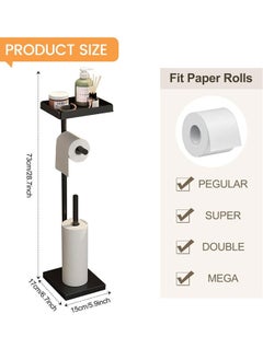 Generic Toilet Paper Holder, Free Standing Toilet Roll Holder for 3-4 Rolls with Heavy Base, Tissue Paper Roll Dispenser Storage with Tray for Bathroom  - Image 3