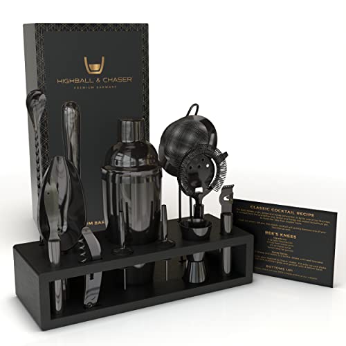 Highball  Chaser Highball & Chaser 13-Piece Cobbler Cocktail Shaker Set: Black Polished Stainless Steel Bartender Kit for Home Bar Set | Laser Engraved Tools Plus E-Book with 30 Recipes - Image 2