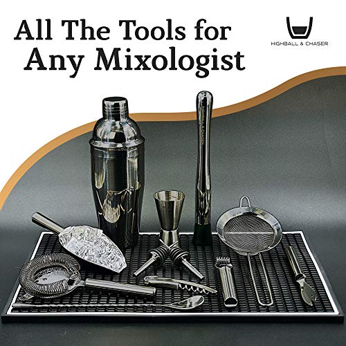 Highball  Chaser Highball & Chaser 13-Piece Cobbler Cocktail Shaker Set: Black Polished Stainless Steel Bartender Kit for Home Bar Set | Laser Engraved Tools Plus E-Book with 30 Recipes - Image 5
