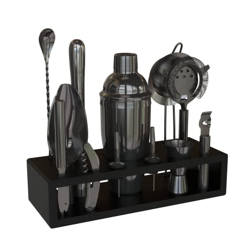 Highball  Chaser Highball & Chaser 13-Piece Cobbler Cocktail Shaker Set: Black Polished Stainless Steel Bartender Kit for Home Bar Set | Laser Engraved Tools Plus E-Book with 30 Recipes - Image 1