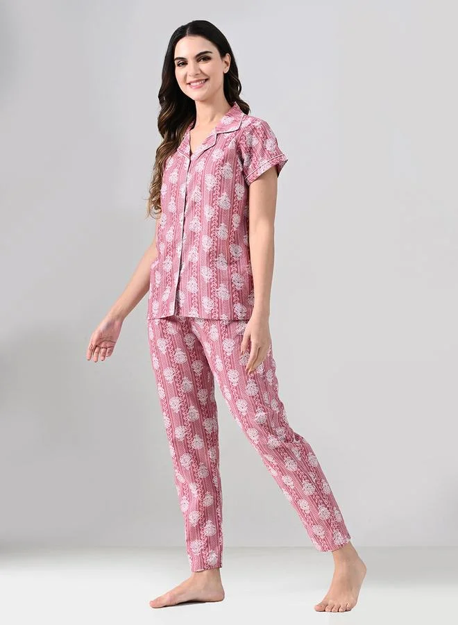Take Two Women Cotton All Over Print Shirt and Pyjama Set By ICHAA