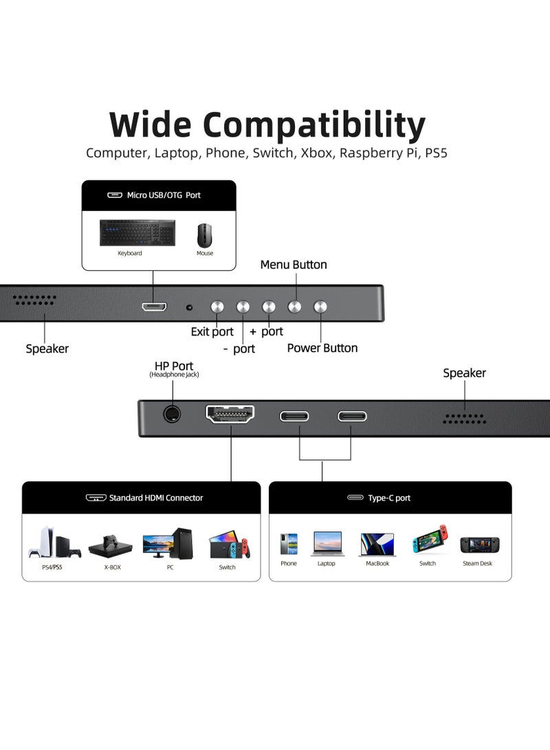 أوبيرفكت شاشة محمولة سوداء مقاس 15.6 بوصة من UPERFECT  شاشة IPS عالية الدقة بالكامل 1920 × 1080 مع منفذ HDMI USB C لأجهزة الكمبيوتر المحمولة والهواتف المحمولة وأجهزة PS4/5 Switch مع حقيبة واقية متوافقة مع VESA - Image 4